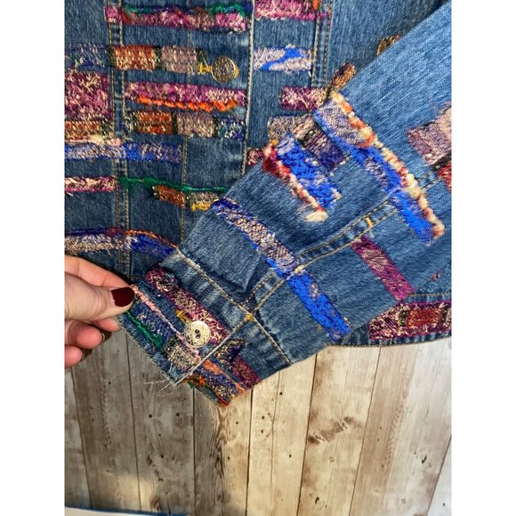 Chicos Womens Embroidered Jean Jacket Size 0 Multicolor Fringe Frayed Size Small - Picture 5 of 12